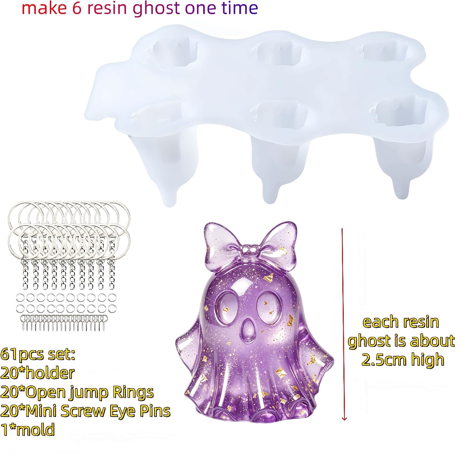 6-Cavity Ghost Resin Silicone Mold with Accessories for DIY Keychain Z0242
