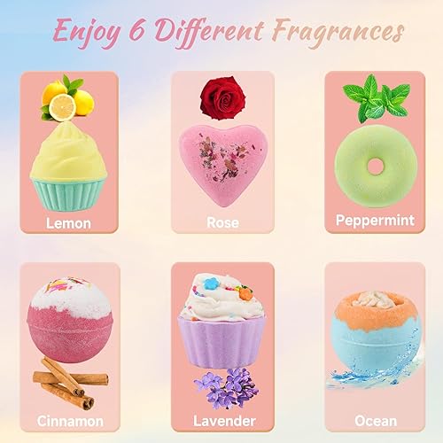 Miniatura 3 de Bombas de baño, bombas de ducha perfumadas, ingredientes naturales, juego de regalo de 6 unidades, regalos de Navidad para mujeres, regalos del día