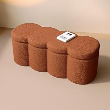 Cloud-Shaped Storage Ottoman Bench - Upholstered Storage Seat for Bedroom End of Bed/Living Room,Blanket Storage Bench with Multi-Functional Foot RestLambswool-Caramel,80cm/31.4in