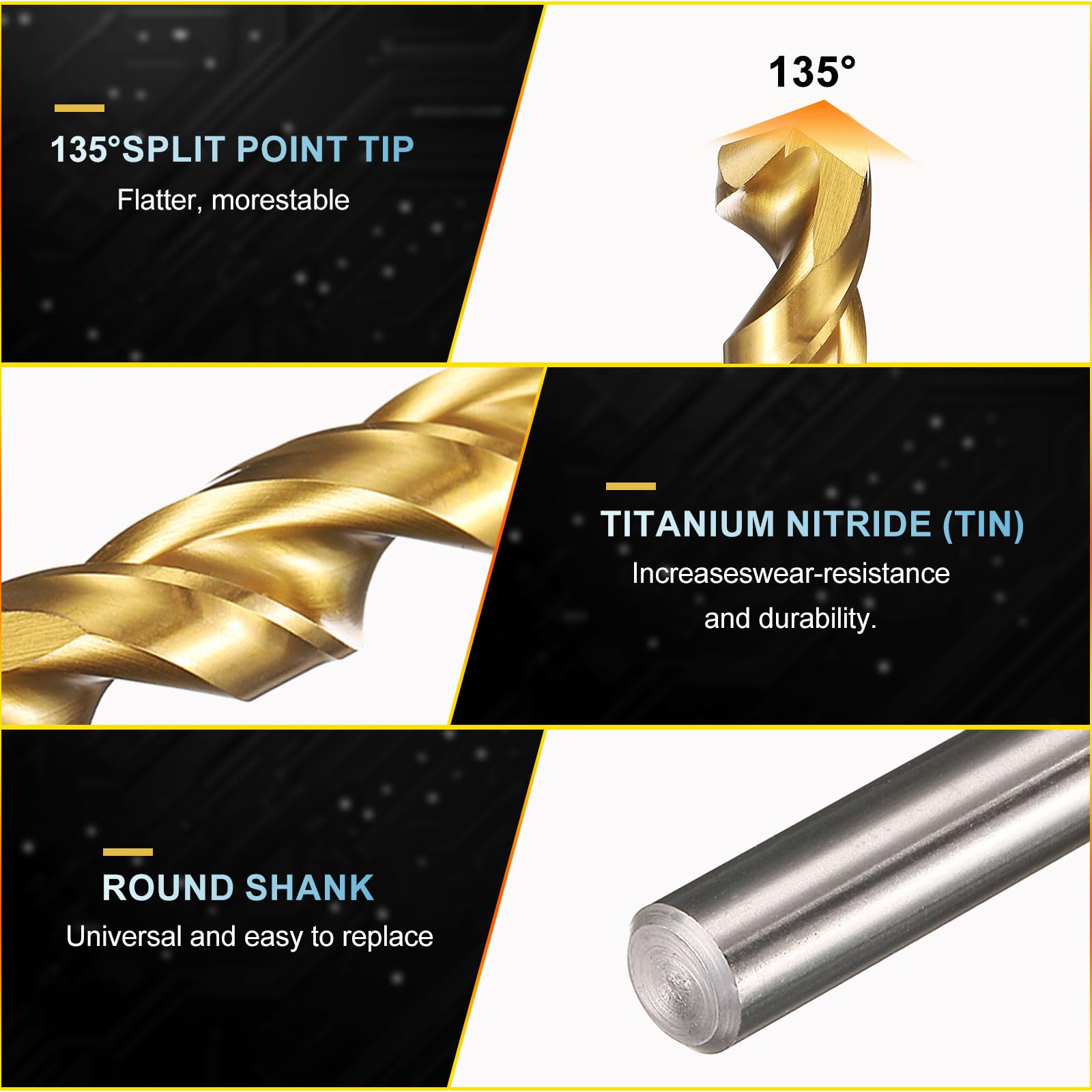 PATIKIL 7.9mm Drill Bit 5/16", Jobber Straight Shank 4341 High-Speed Steel 135° TiN Coated for Medium-hard Metal Steel Acrylic - 2 Pack - Image 4