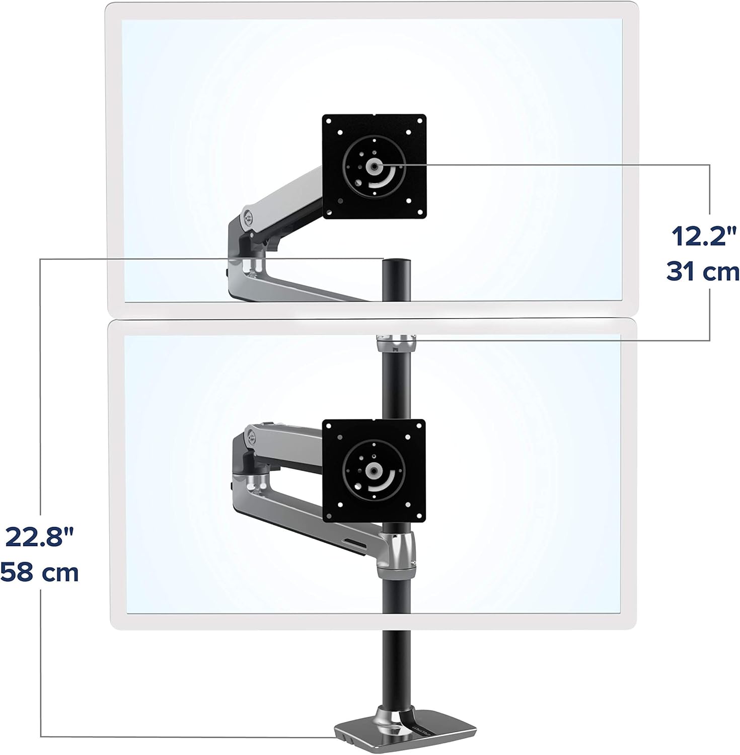 Ergotron LX Dual Stacking Monitor Arm with two monitors attached, showing horizontal side-by-side configuration