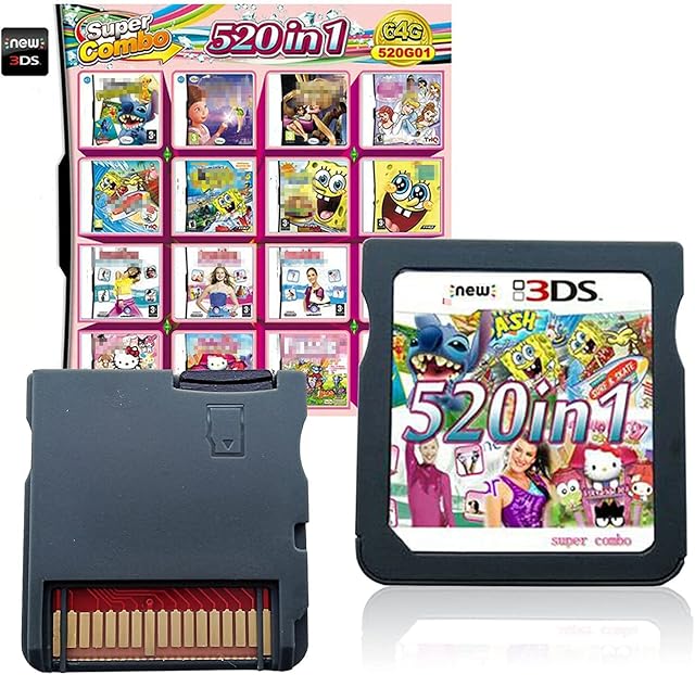 DS Game, 520 in 1 Game Cartridge Multicart, Game Pack Card Super Combo for DS DSL DSi 3DS 2DS XL/LL