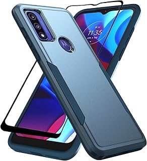 for Motorola Moto G Pure/Moto G Play 2023 Case with Screen Protector,Slim Fit Bumper Heavy Duty Dual Rugged Shockproof Armor Protection Defender Back Cover Protective Phone Case for Moto G Pure(Blue)