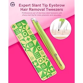 Expert Eyebrow Hair Removal Tweezer with Leather Case, GlamTweeler High Precision Slant Tip Stainless Steel Tweezers for Men and Women (Sparkle Apple Green & Yellow)