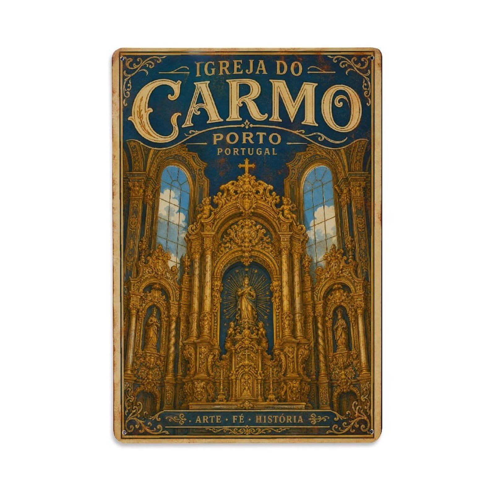 Metal Tin Sign Vintage Travel Carmo Portugal