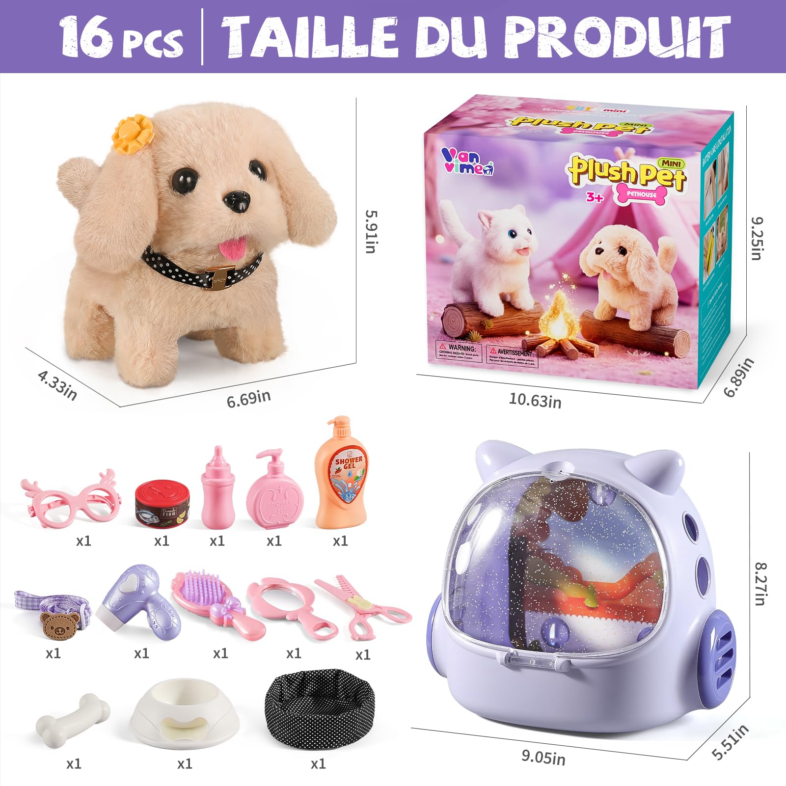 16PCS Jouets Chien Interactif pour Jeux Enfant 3 4 5 6 Ans,Jouet Enfant 3 4 5 6 Ans Chiot Robot,Chiens Robots avec Marche,Cadeaux d'anniversaire pour Filles et GarçOns de 3 4 6 5ans
