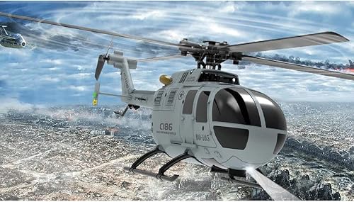 Miniatura 5 de Helicóptero de control remoto, 2.4G 4CH de un solo rotor RC BO105 modelo de helicóptero armado de juguete de avión militar con cargador USB, regalo