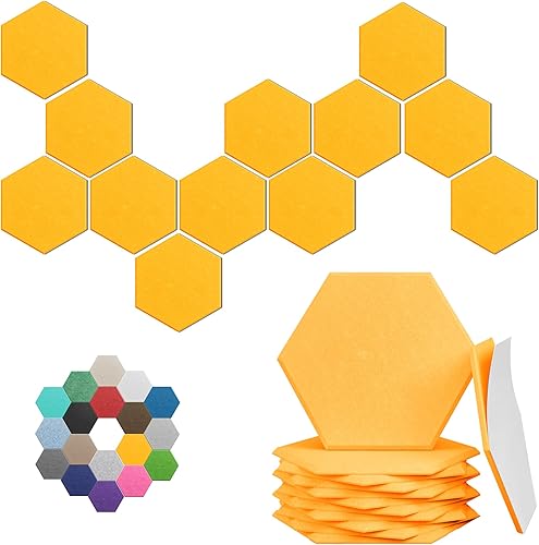 Paneles acústicos hexagonales, paquete de 12 paneles de absorción de sonido de alta densidad de 12 x 10 x 0.4 pulgadas para mejorar la reducción de