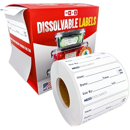 MESS Dissolvable Labels for Food Containers (1x2" 200) - Dissolvable Food Labels for Food Storage - Dissolves Like Magic with Absolutely No Clean Up - Removable Kitchen Labels - Freezer Labels