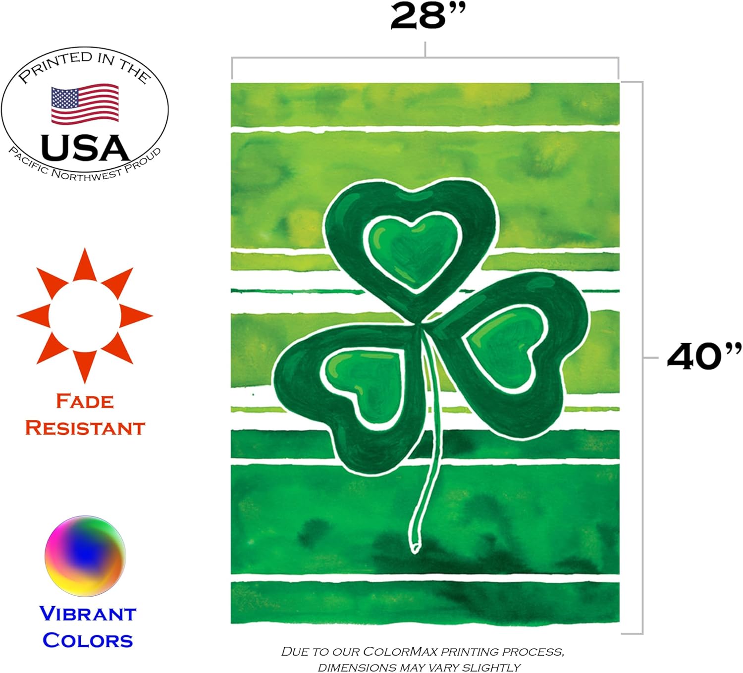 Toland Home Garden 102588 Shamrock Stripes St Patricks Day Flag 28x40 Inch Double Sided St Patricks Day Garden Flag for Outdoor House St Pats Flag Yard Decoration