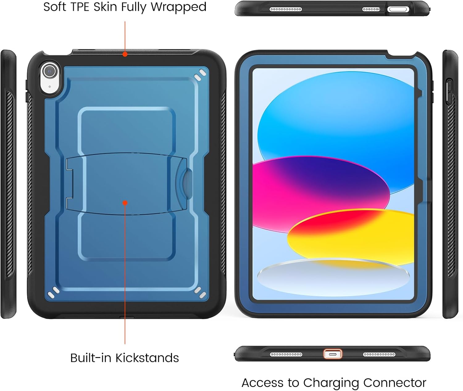 Case for iPad (A16) 11th Generation 11 inch 2025, for iPad 10th Generation 10.9 inch 2022, Full Body Protective Slim Case with Kickstand, Blue