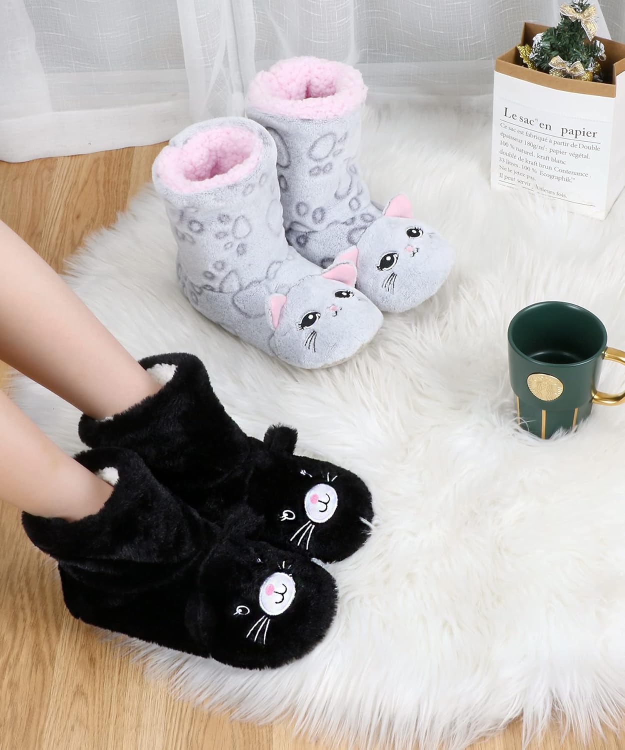 Panda Bros Slipper Socks for Women Cozy Warm Lined Fuzzy Sock Slippers Indoor Booties with Non Slip Grippers