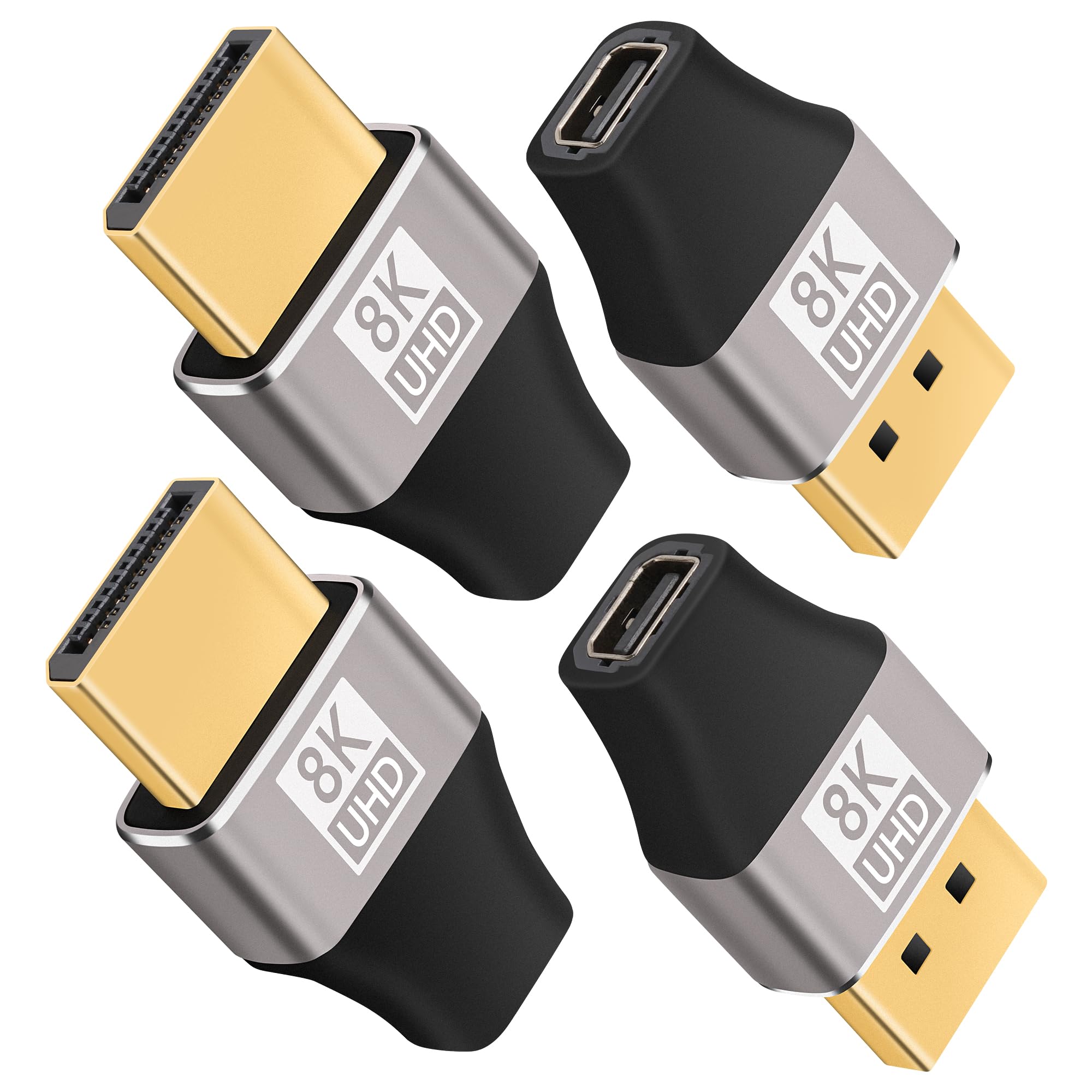 8K 1.4 DisplayPort to Mini DisplayPort Adapter 4 Pack, Mini DP Female to DP Male Bi-directional Connector, Thunderbolt 2 Compatible, Supports 8K@60Hz,