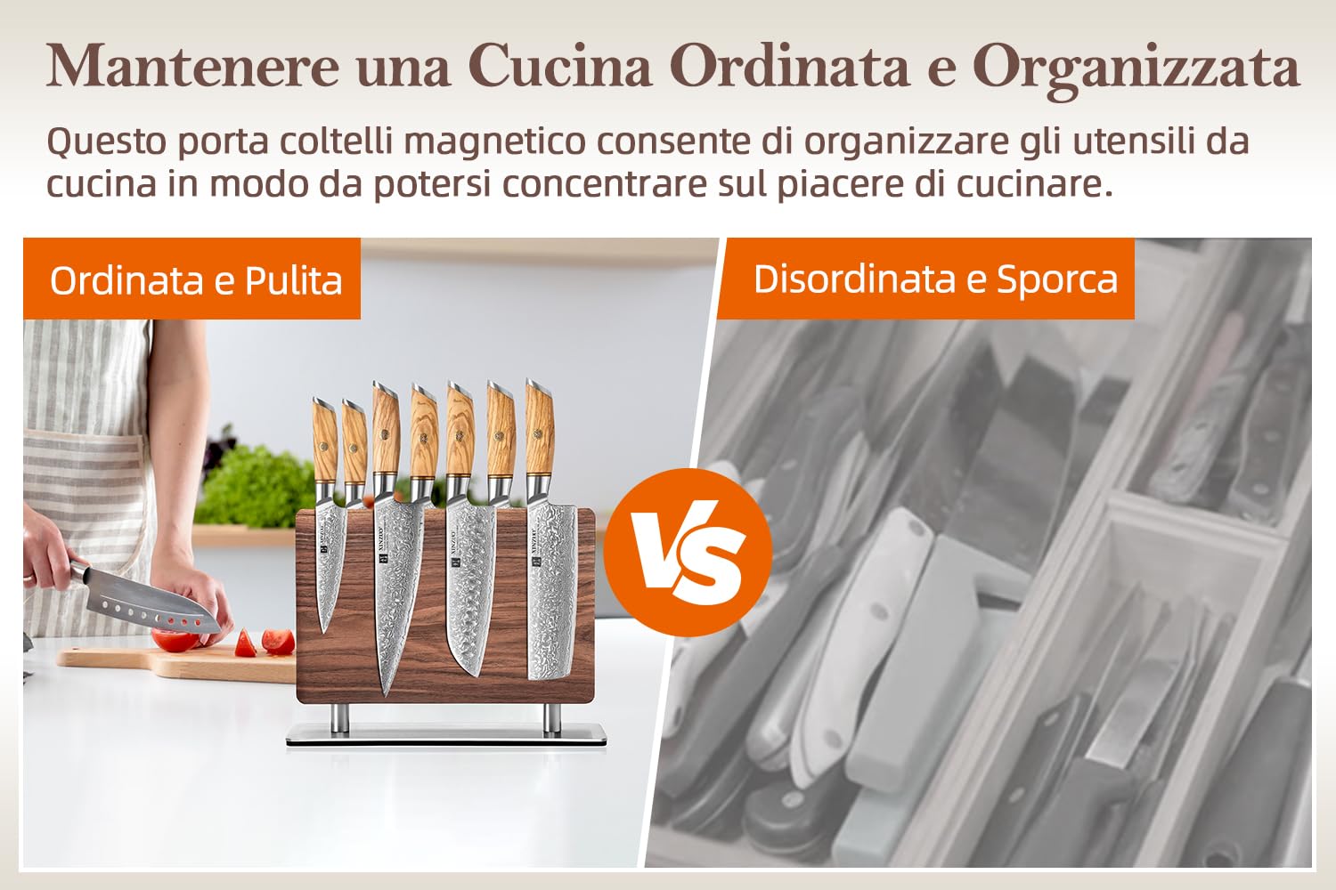 XINZUO Legno di Noce Porta Coltelli da Cucina -Ceppo Portacoltelli Doppio Lato Magnetico -Blocco per Coltelli Forte Accumulo Magnetico -Facile da Pulire -con Scatola Regalo