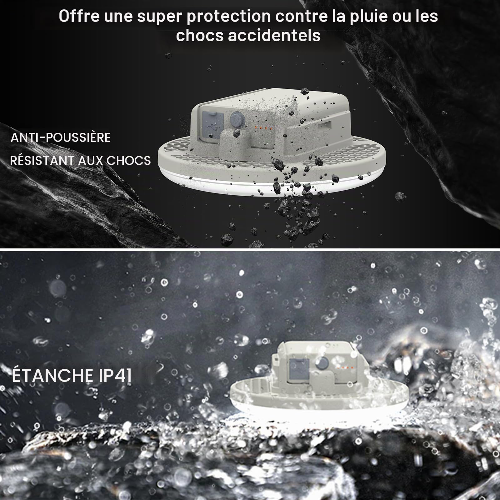 Lampe Camping Rechargeable 7200mAh, Lampe LED Camping avec Lumière Chaud & Froide, Règlage Continu de Luminosité, Lanterne de Camping avec Cordon à Crochet & Karabine (Blanc)