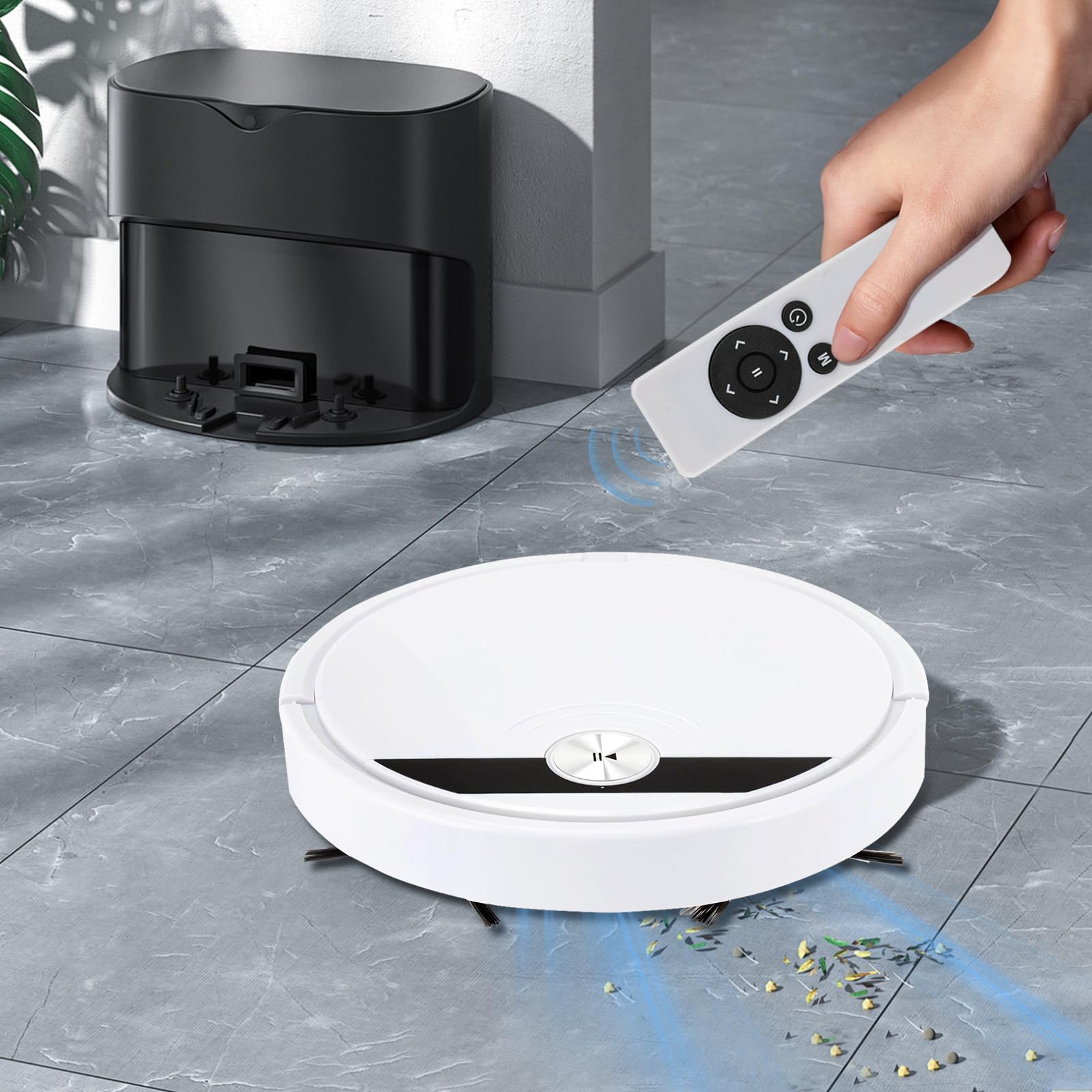 Barredora 3 en 1 de 15 W, mando a distancia, multifunción, gran potencia de succión, varios métodos de control, caja de polvo, varios orificios de refrigeración, cepillos de borde, para apartamentos