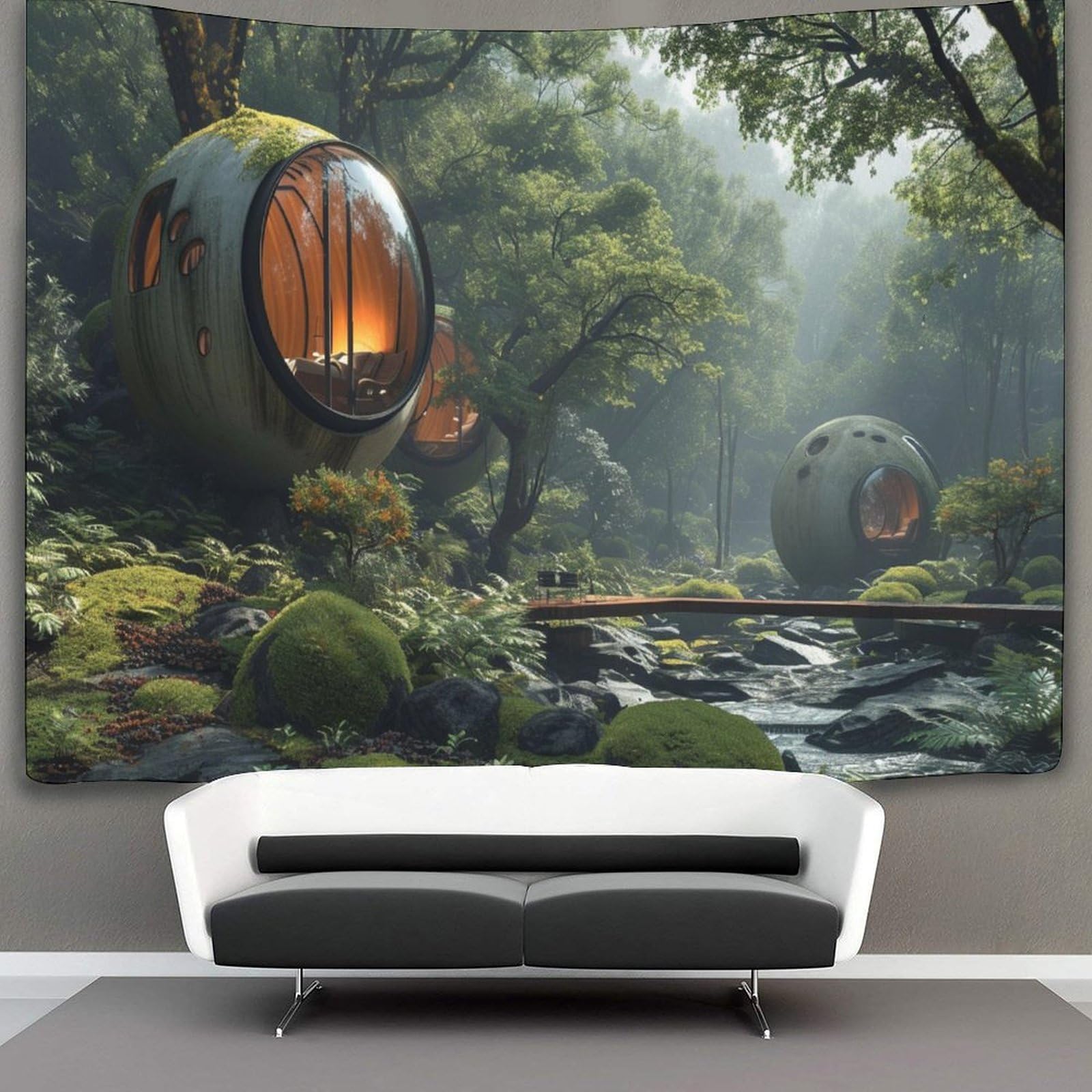 kaiyun Jungle Cabins Tapestry Bio Buildings Wall Hangings Living Room Decorative for Bedroom 180cmx230cm
