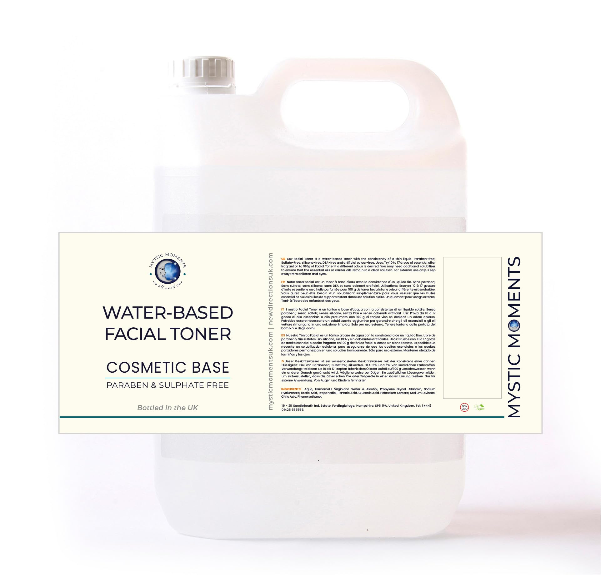Mystic Moments | Gesichtswasser-Basis | 5Kg | Leichte Tonerbasis mit Hamameliswasser, Aloe vera, Hyaluron und Allantoin.