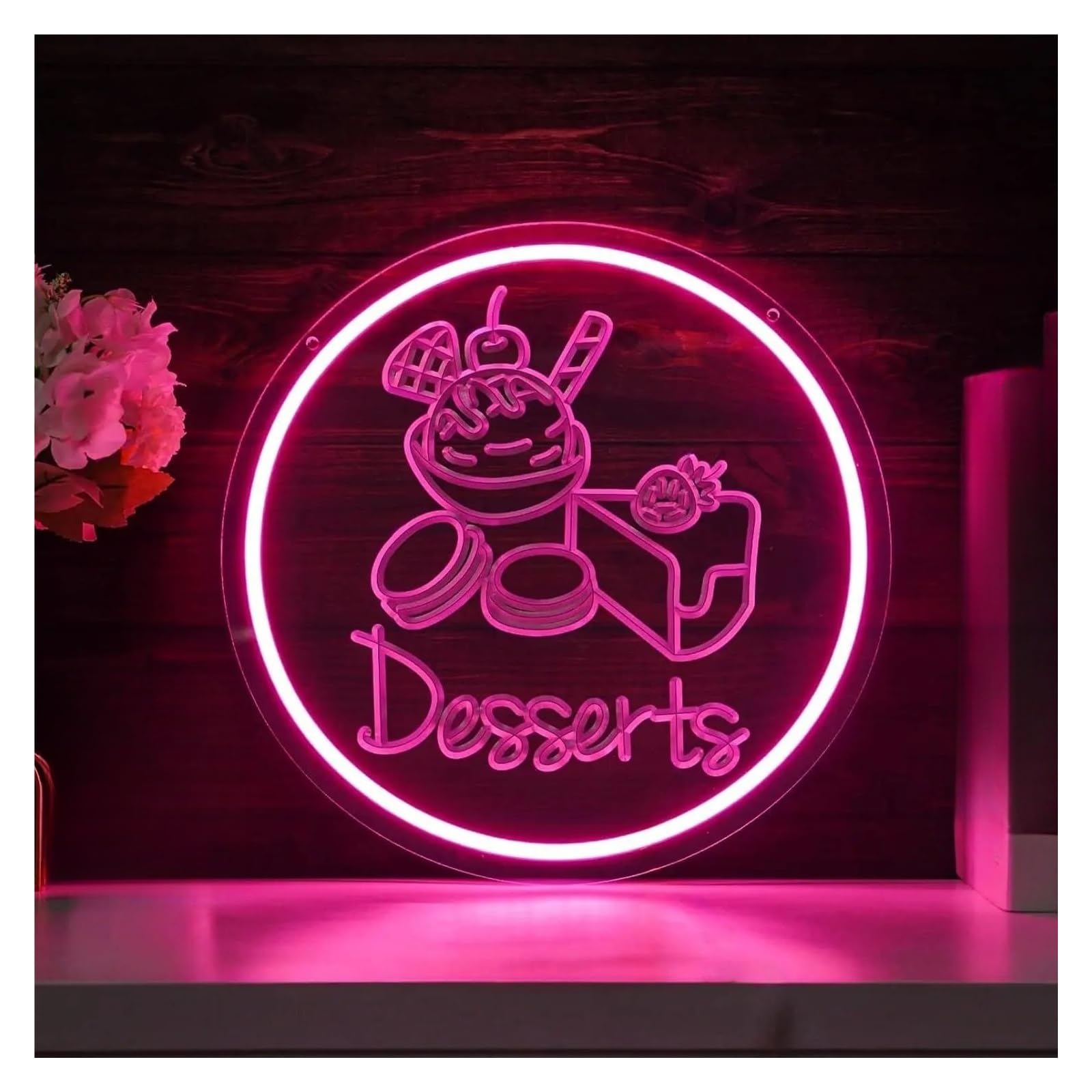 LEMST Sign Lamp Desserts Neon Sign Ice Cream Cake 3D Engrave USB Light Bakery Coffee Shop Dessert Shop Welcome Wall Decor Sign Illuminated 36cmx36cm