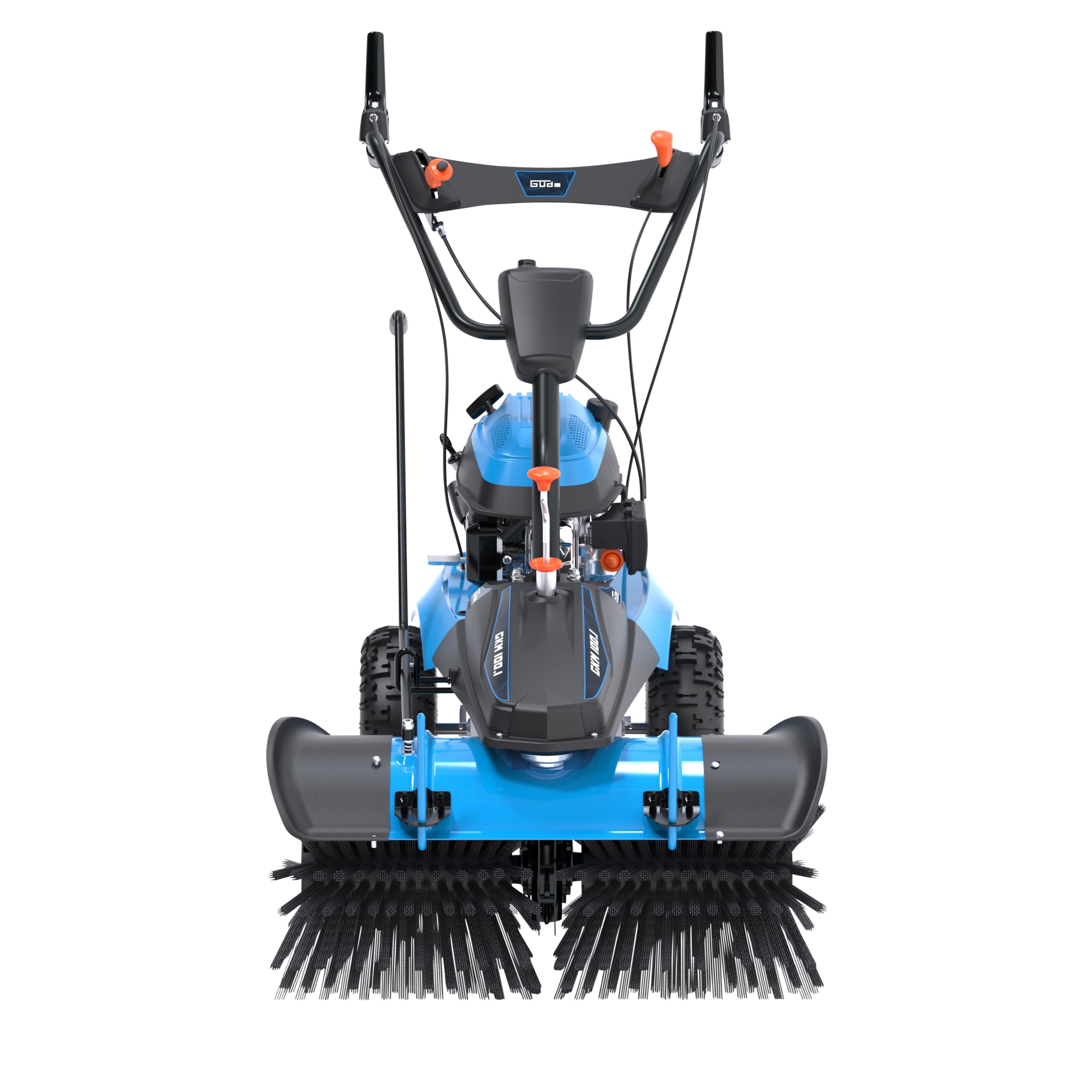 Güde GKM 100.1 Kehrmaschine - 4-Takt OHV-Motor, 173 Kubikzentimeter Hubraum, 3,2 Kilowatt, 4,4 PS, 1 Meter Arbeitsbreite, Bürste, Schneeschild und 72 Liter Behälter, 3 Vorwärts- und 1 Rückwärtsgang