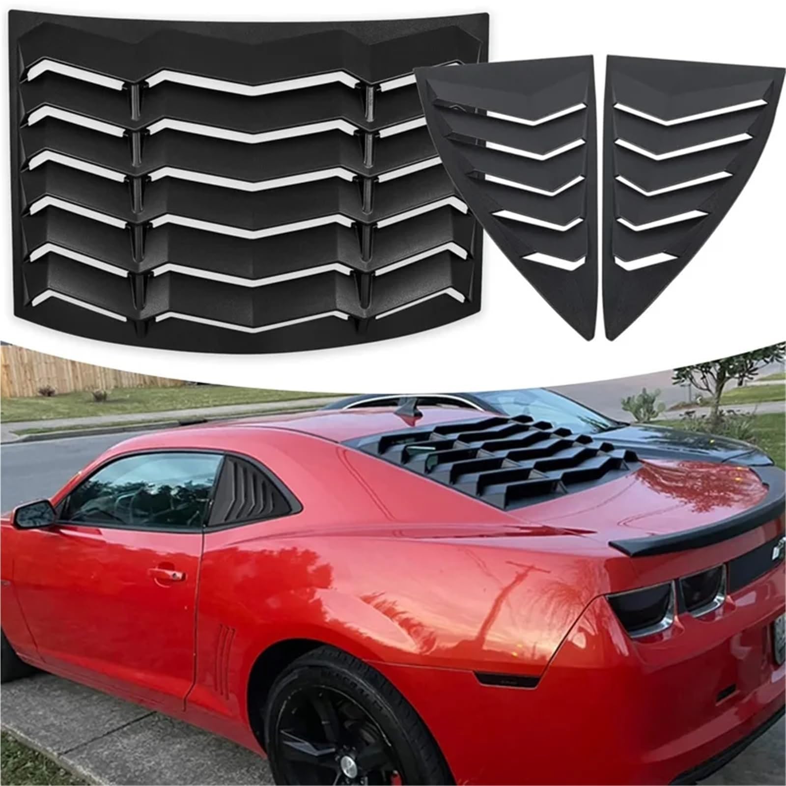 Rear and Side Window Louver Matte Black Windshield Scoop Louvers Sun Shade Cover Compatible for Chevrolet Camaro LS LT SS 2010-2015