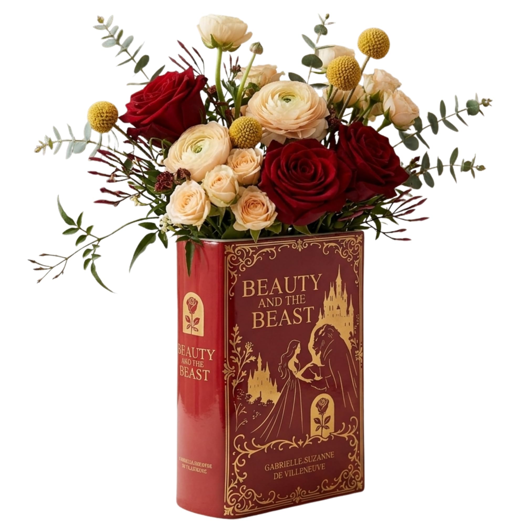 Beauty and the Beast Inspired Book-Shaped Ceramic Vase – Decorative Floral Vase for Home & Bookshelf Décor, Unique
