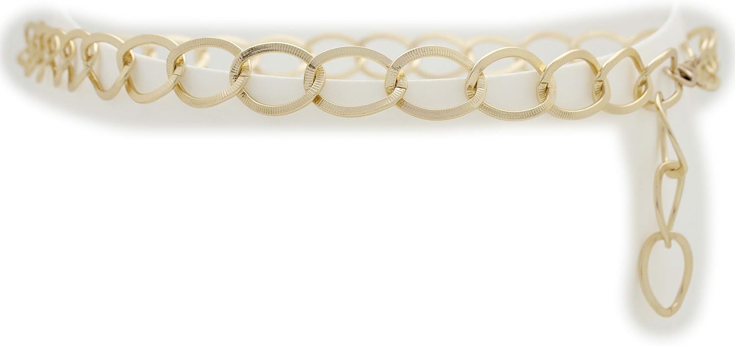 Women Fashion Skinny Belt Hip High Waist Gold Metal Chain Links Plus XL XXL