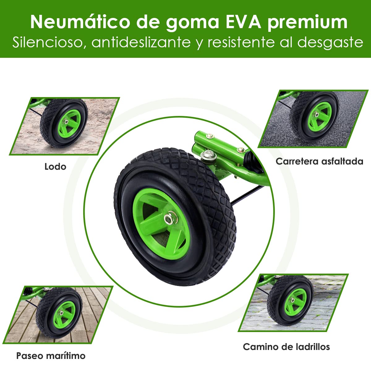 COSTWAY Go Kart Racing para Niños Coche de Pedal Asiento Ajustable con Ruedas de Goma Embrague y Freno Infantil Juguete (Verde)