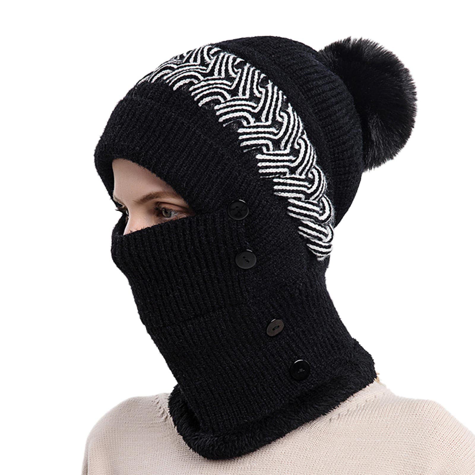 FEOYA Damen Plüsch Sturmhaube Mütze 3 In 1 Fahrradhaube