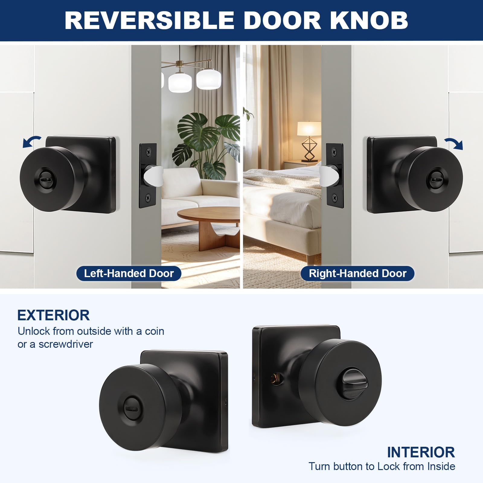 Black Keyless Door Knobs - Privacy & Security -4