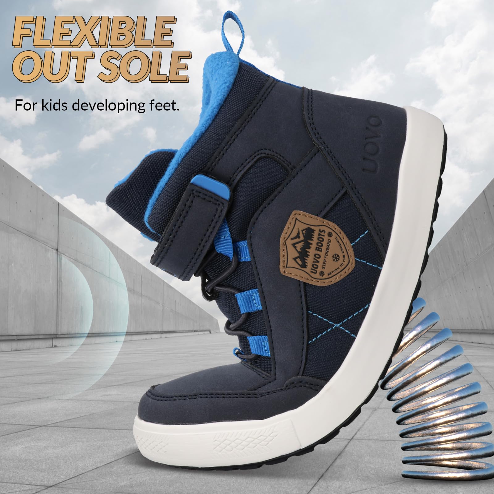 UOVO Chaussures D'hiver pour Garçons Baskets pour Enfants Bottes de Neige Résistantes à l'eau Chaussures D'extérieur Doublées Chaudes