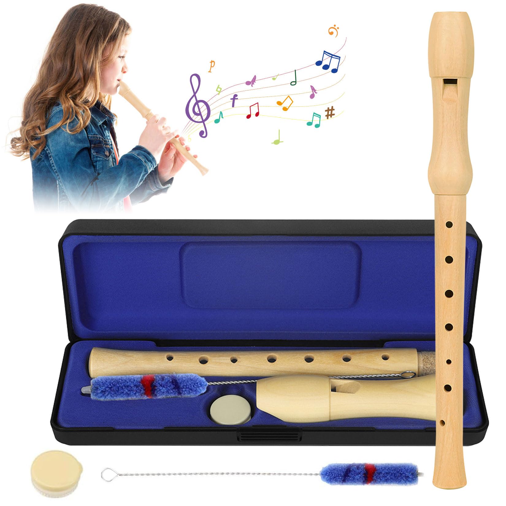 Flauto Dolce In Legno Di Acero Per Bambini - Diteggiatura Tedesca, 8 Fori, Con Asta Di Pulizia E Grasso - Foto 2