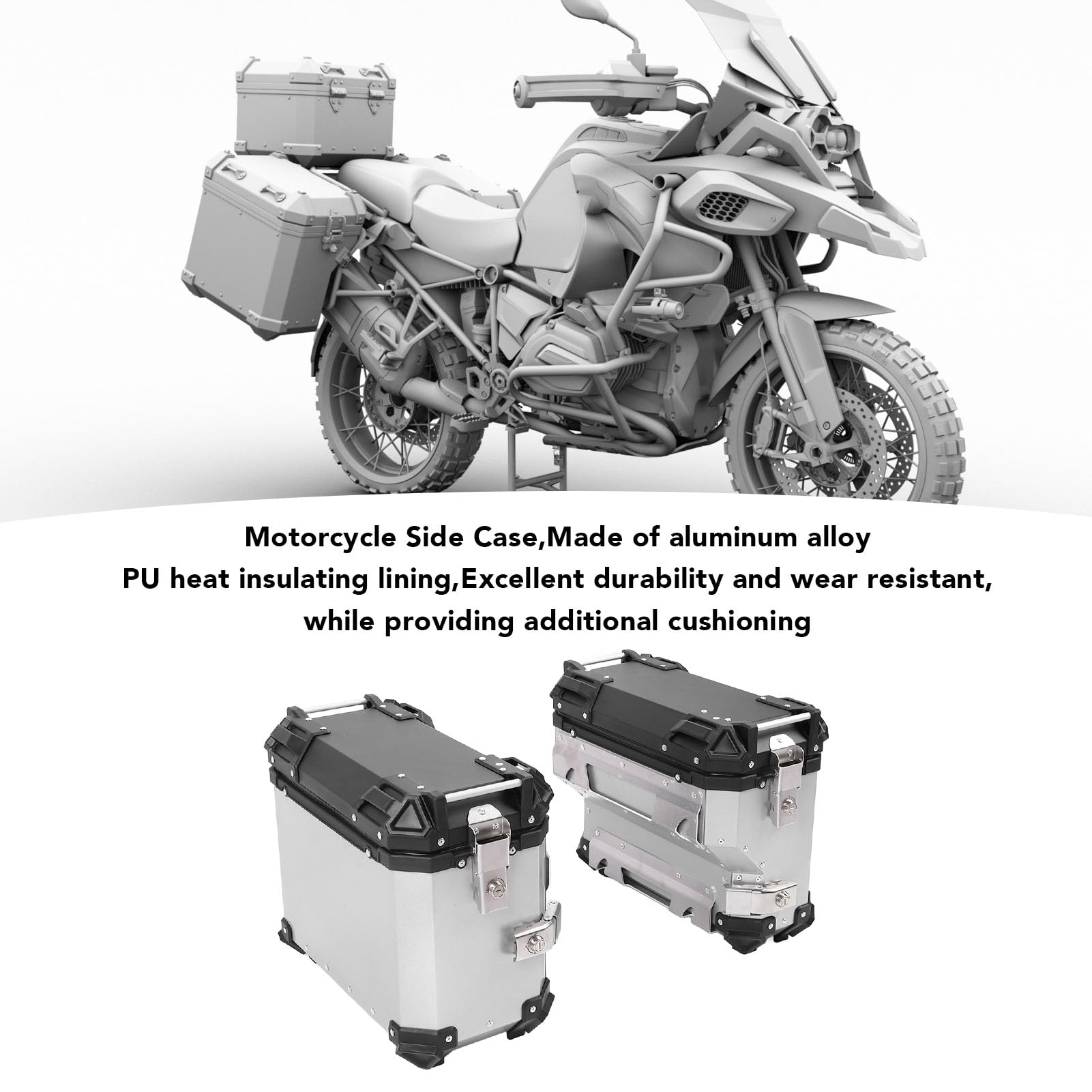 Maleta Lateral para Motocicleta de 38L con Cerradura para Almacenamiento Seguro y Fácil Transporte Universal para Conductores Aleación de Aluminio (Plata)
