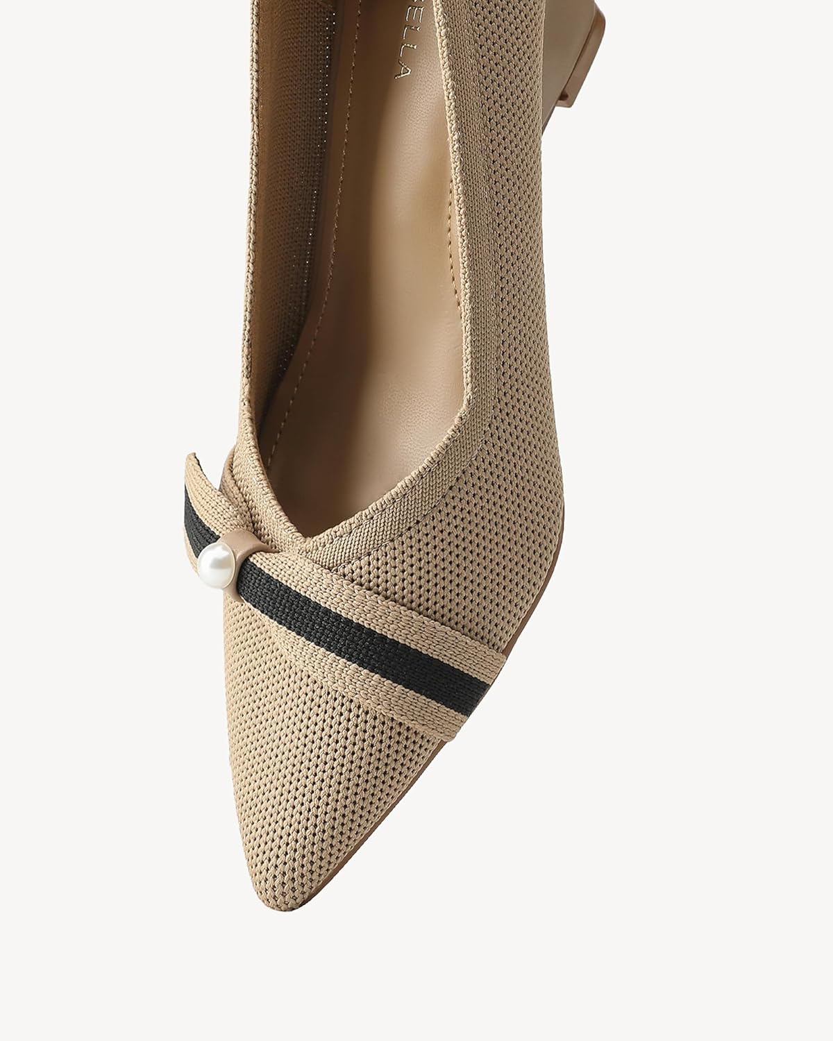 NEWBELLA Women's Bow Wedge Heels - Simple Knit Slip-On Pumps Pointed Toe, Comfortable Office Work Shoes with Block Heel - Image 5