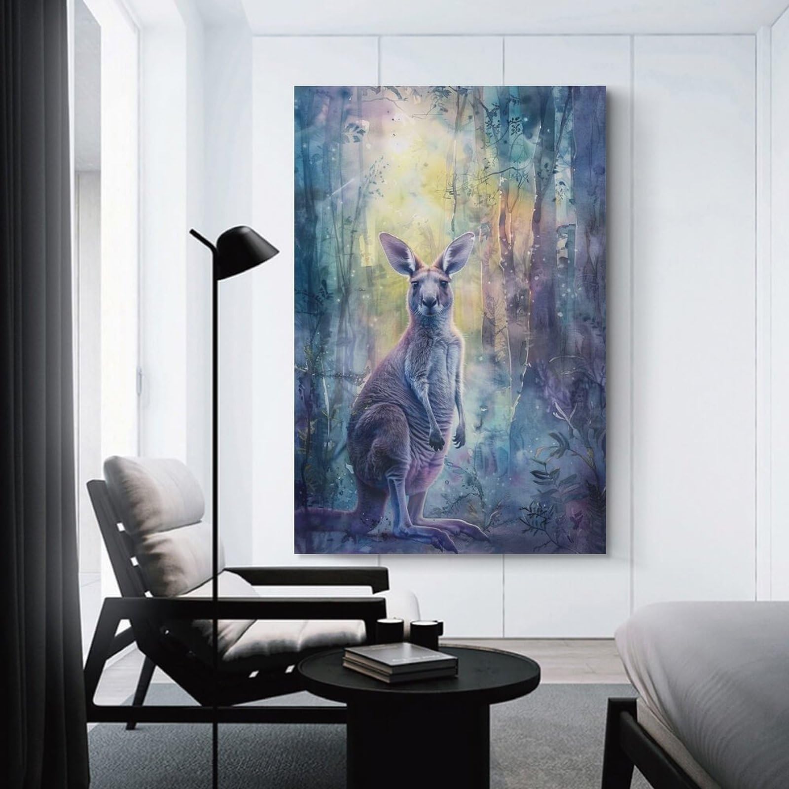 Junmoney Wall Decor Canvas Print Kangaroo in A Dreamy Forest, 24x36inch(60x90cm), for Front Hall, Corridor Or Welcome Spaces, A Neat Decor Update for Hallways