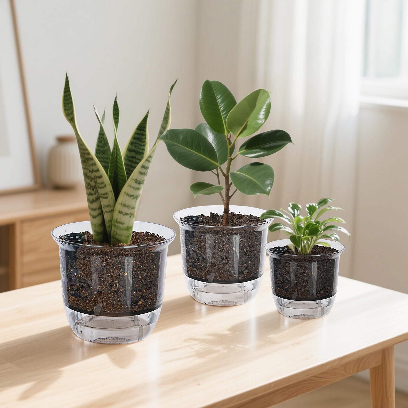 Set di 3 vasi per piante da 15,2 cm, vasi autoirriganti per interni ed esterni, fioriere autoirriganti con serbatoio, foro di drenaggio e corda di cotone assorbente (3 grandi)