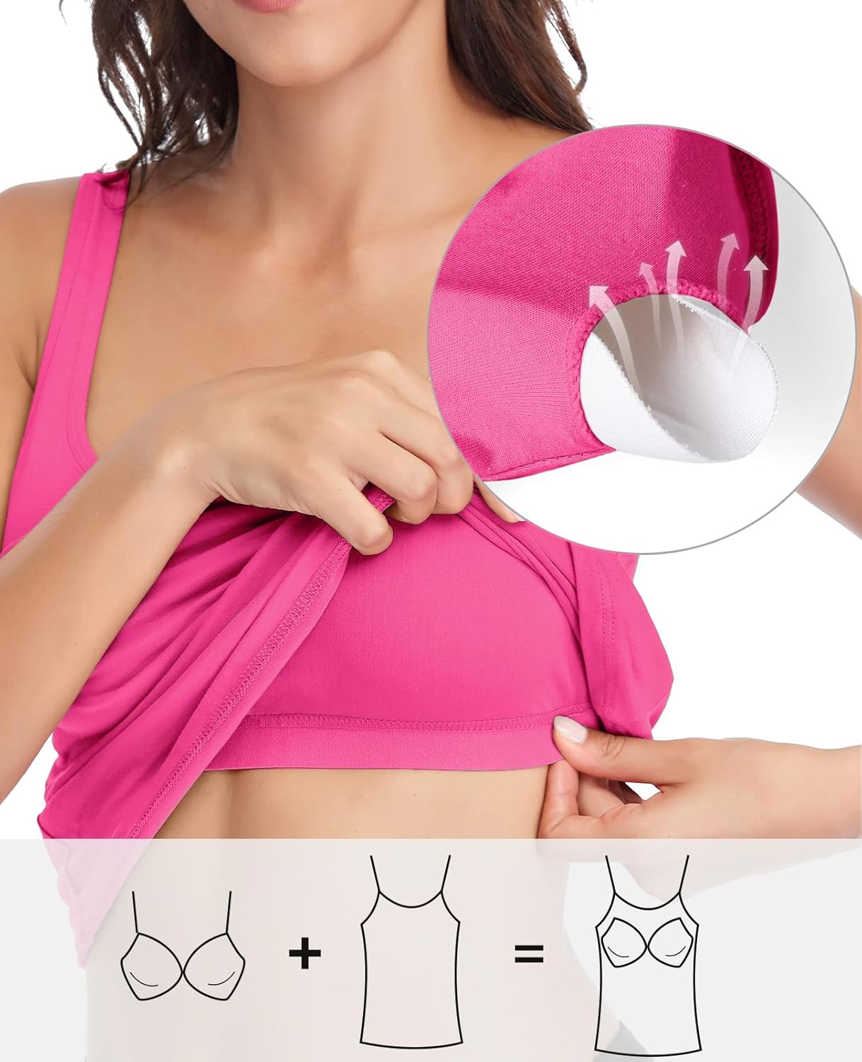 V FOR CITY Tank Top for Women with Built-in Padded Bra Adjustable Wide Strap Camisole Cotton Cami Shirts - Image 4