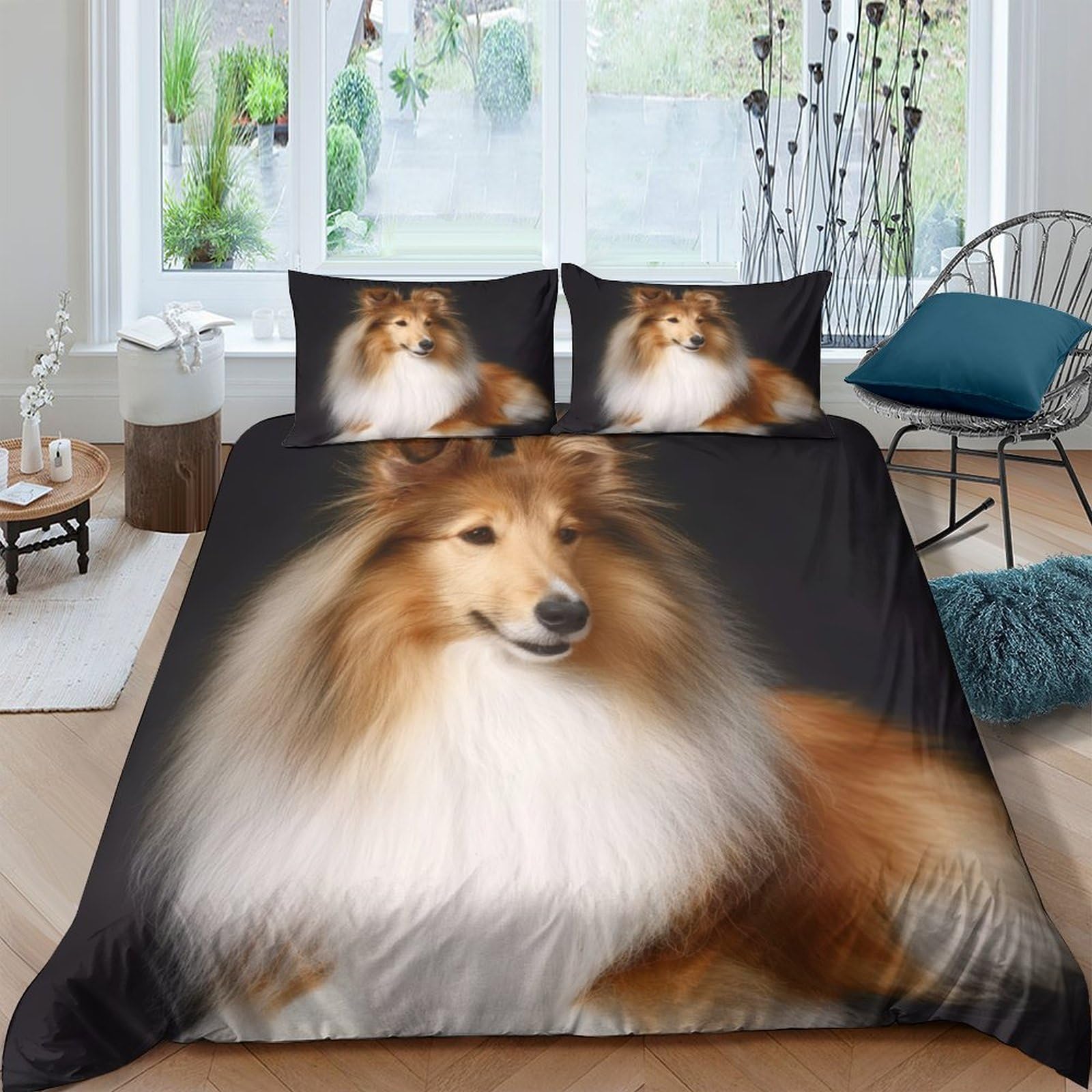 Ctjqhvkz Style-10 3D Printed Collie Dog Fitted Sheet Microfiber Soft Breathable Shetland Dog Bed Cover For Bedroom Guest Room Decor Single（135X200cm）