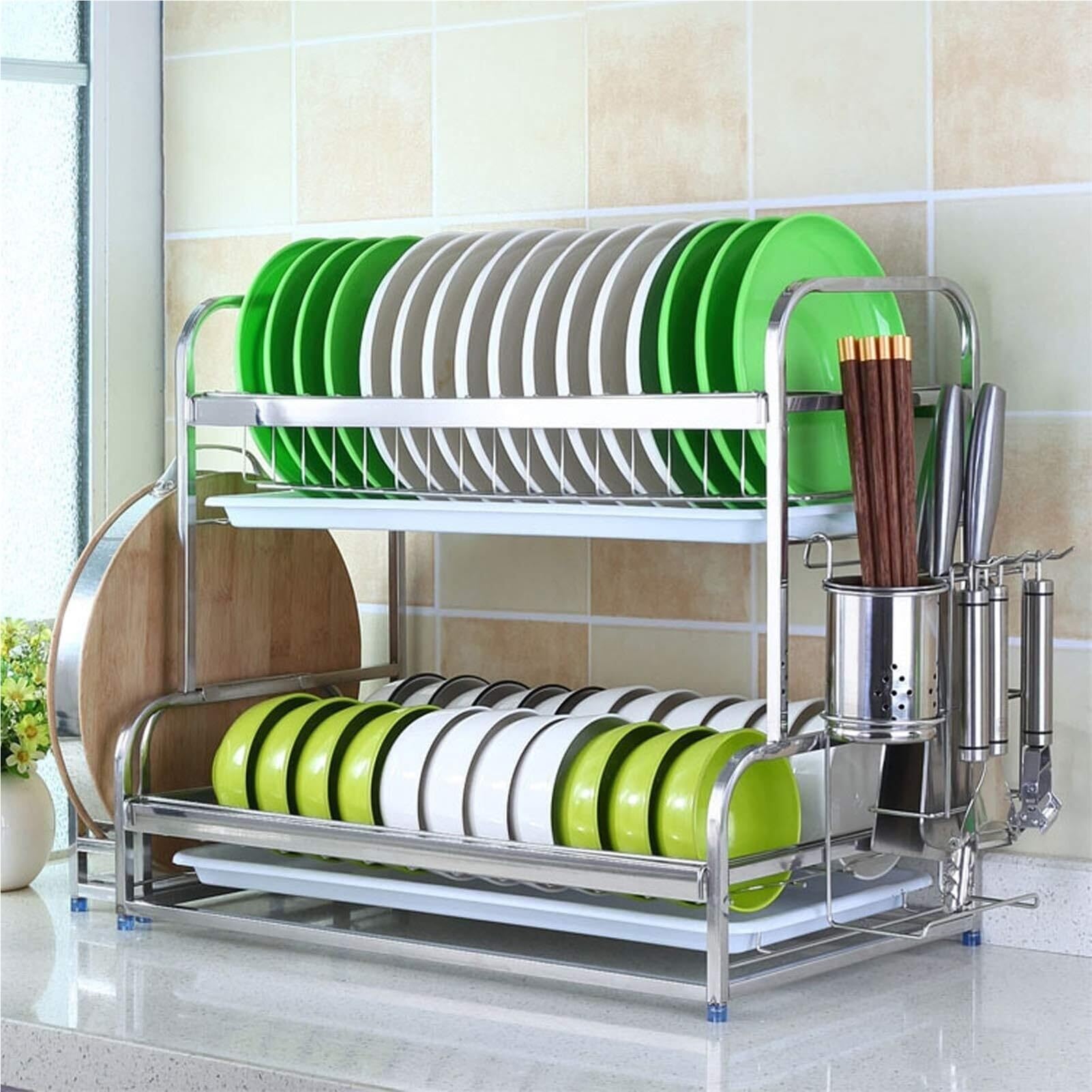 SaryEdge Dish Drainer Rack Dish Drying Rack Dish Drying Rack,Over The Sink,Drainer Shelf,Stainless Steel,Easy to Use,Dish Drying Rack with Drain,