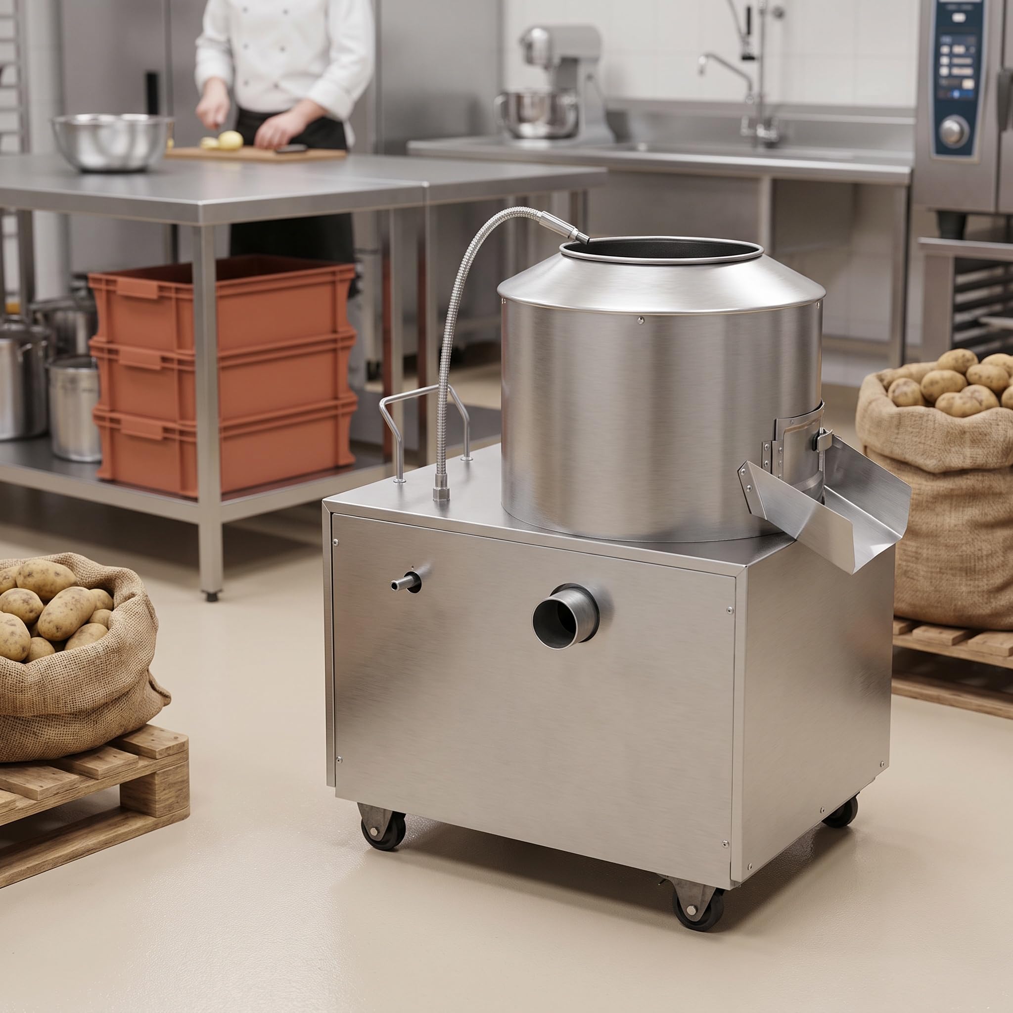 Pelapatate Professionale da 1500 W - Acciaio Inossidabile Resistente, capacità di 485 Libbre/Ora, Pelatura Elettrica Rapida Ed Efficiente per Ristoranti.