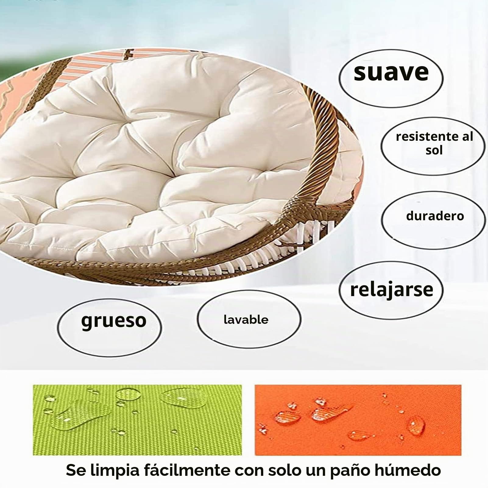 Cojín para silla de huevo, cojín de repuesto para silla mecedora colgante, cojín para silla hamaca colgante espesado con reposacabezas y reposabrazos, cojines de silla mecedora (G)