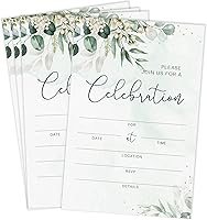 25 Greenery Watercolor Eucalyptus Invitations with Envelopes - Fill-in Bridal Wedding Shower, Engagement, Baby Shower Cards