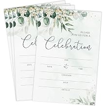 Set of 25 Greenery Invitations with Envelopes, Watercolor Eucalyptus Leaves Bridal Invites for Mr & Mrs, Fill in Style Invites Cards for Wedding, Baby Shower, Birthday Engagement, Bridal Shower Party