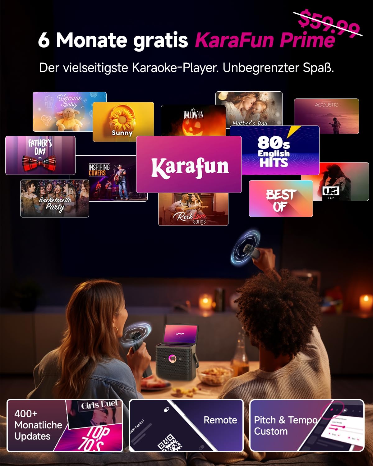 Ikarao Macchina per karaoke per adulti, con schermo di visualizzazione dei testi, tablet per karaoke da 32 GB, 2 microfoni wireless, altoparlante per karaoke con equalizzatore automatico, connessione