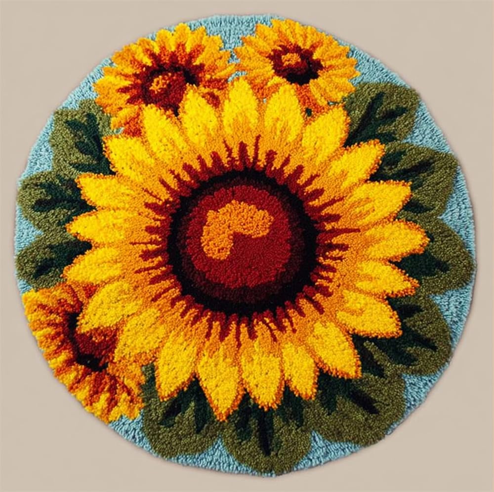 kitphoenix Creative Latch Hook Rug Kit Festival Sunflower 20X20Inch (50X50Cm) Animal Pattern Handmade Latch Hook Kits for Adults for Christmas Carpet Beginners Adults