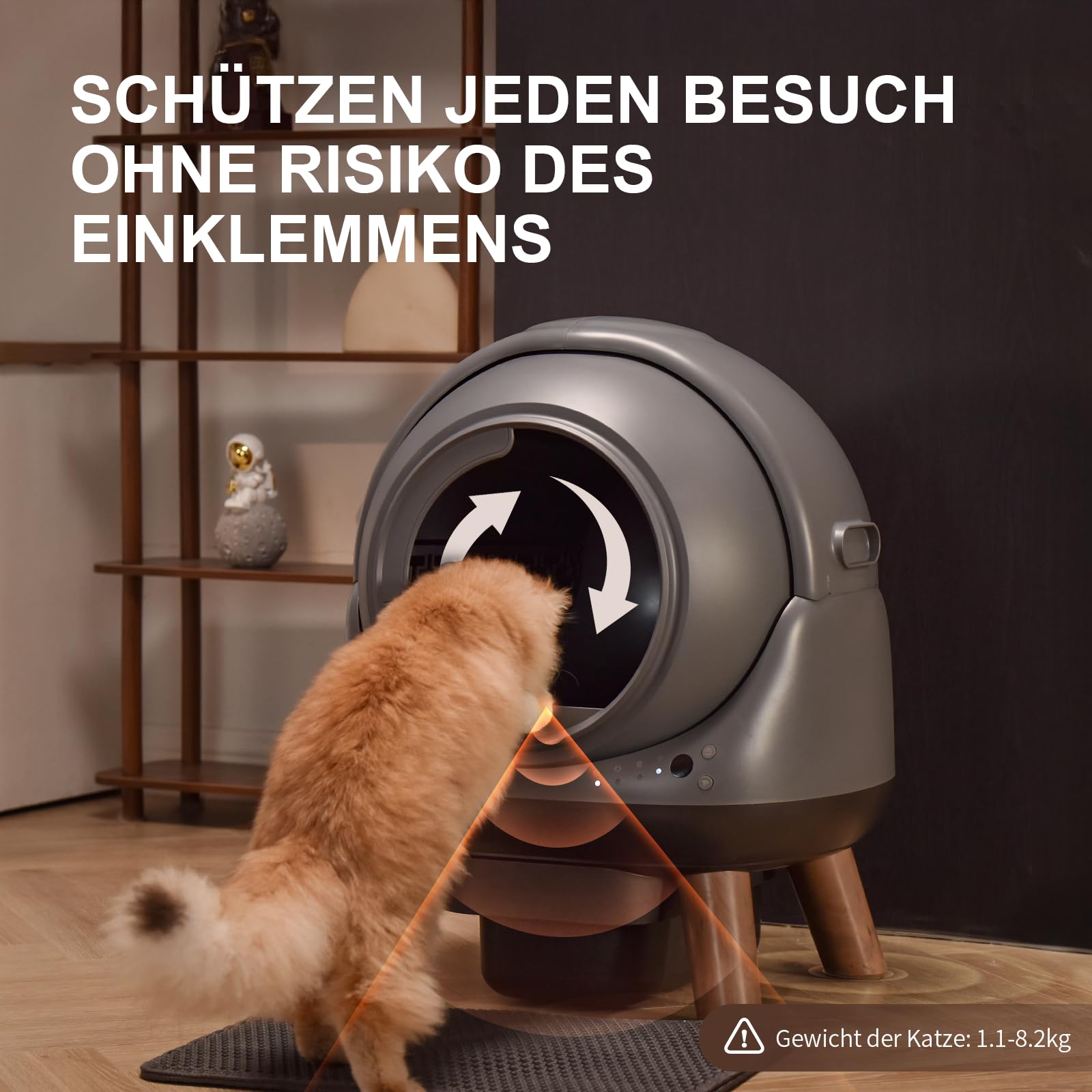 ELS PET Extragroße Selbstreinigende Katzentoilette mit Sicherheitsarm & App