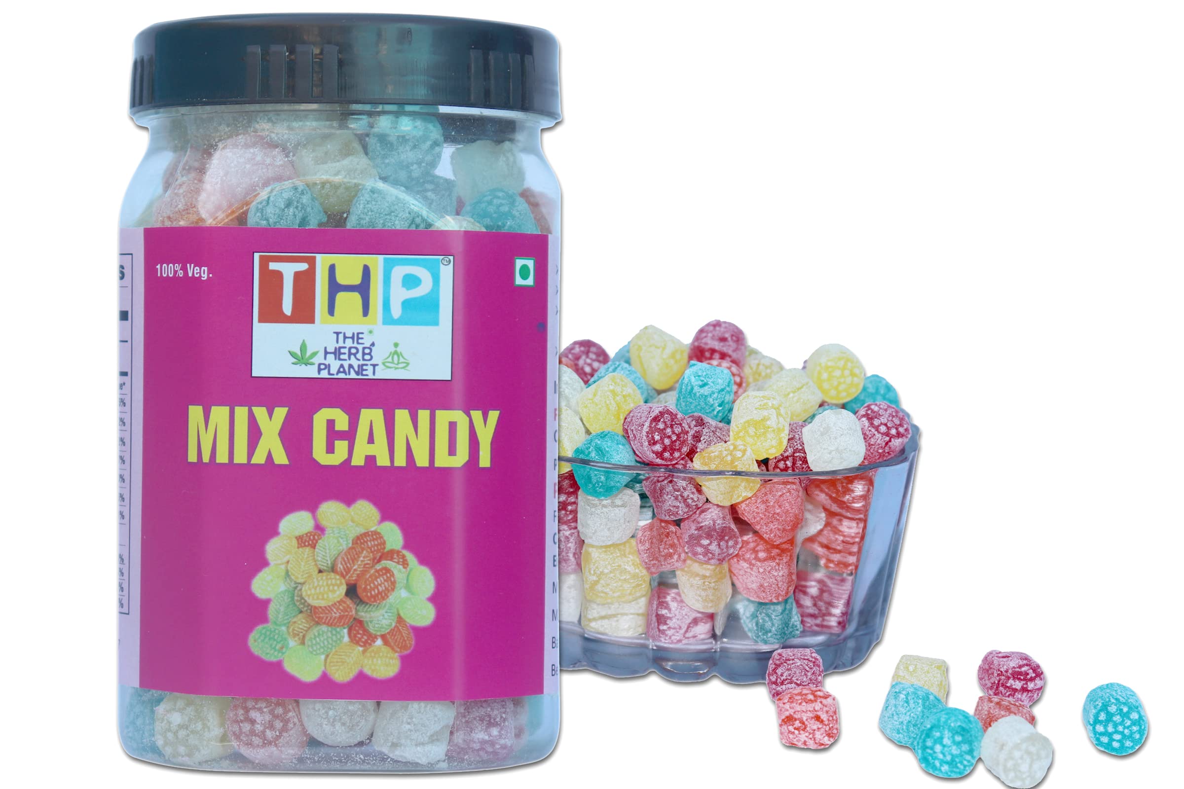 THE HERB PLANET Mix Colourful Candy 800 gm Khati Mithi Goli Orange, Lemon, Litchi, Paan, Pepper [Jar Pack]
