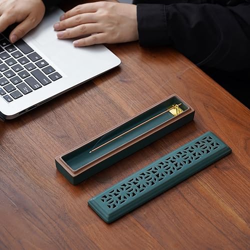 Vista 31 de CEREMONY Soporte de incienso para palos, soporte de cerámica para atrapascenizas, soporte de incienso Timkburner para meditación, yoga, spa, Palanca