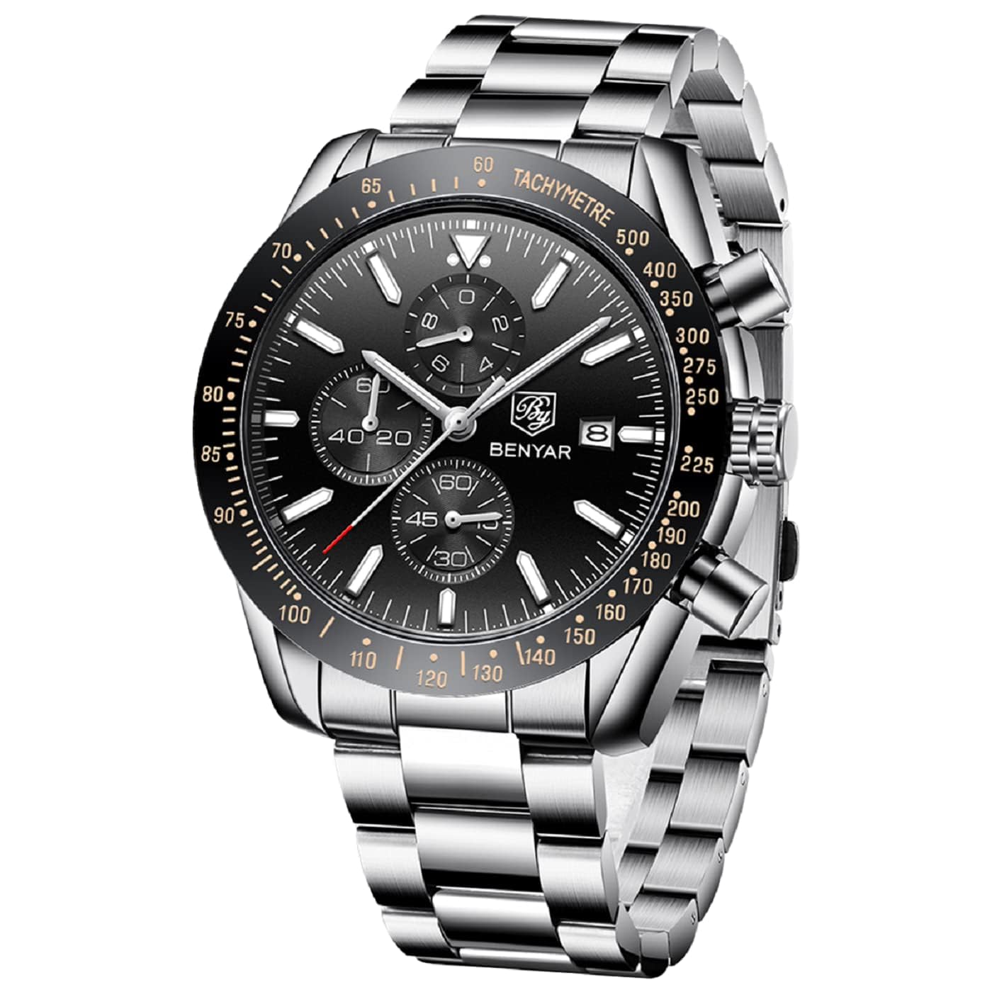 BY BENYARWatch for Men Analog Quartz Chronograph Waterproof Luminous Designer Mens Wrist Watches Business Work Sport Casual Dress Watch with Silicone Strap Elegant Gifts for Men