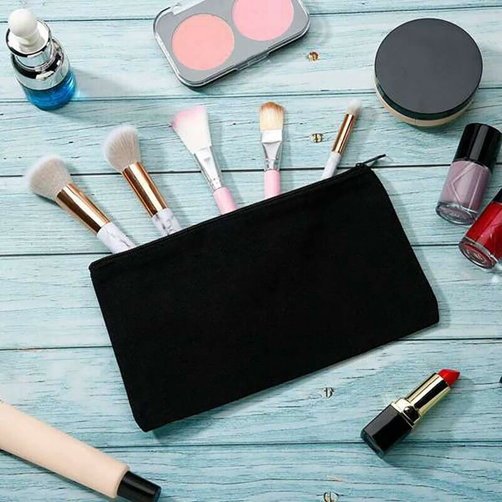 Trousse de Maquillage en Toile 2 Pièces, Sac Zippé Multifonctionnel Voyage Fait Main DIY, Blanc